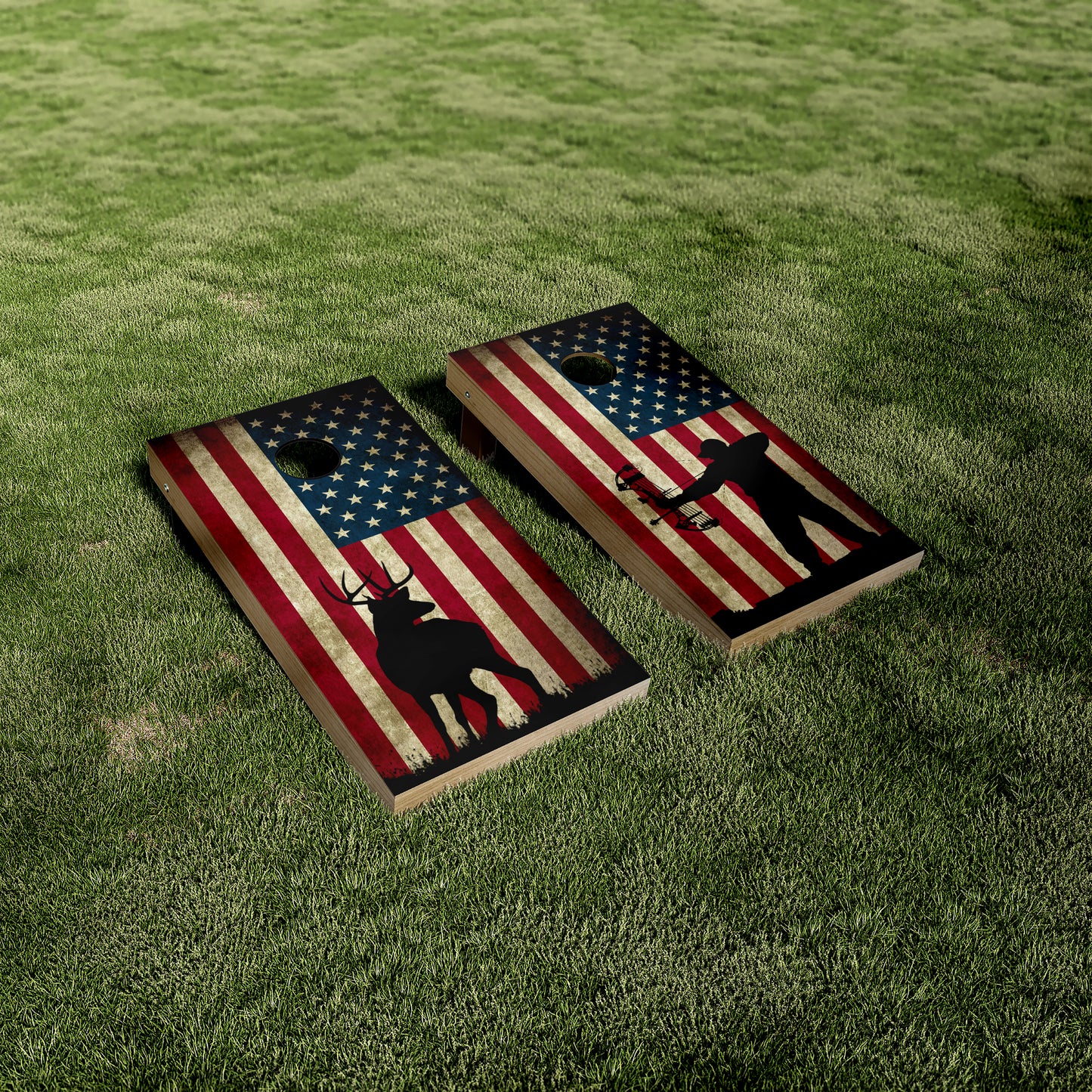 Deer and Bowhunter Silhouette Mixed Cornhole Wraps/Skins