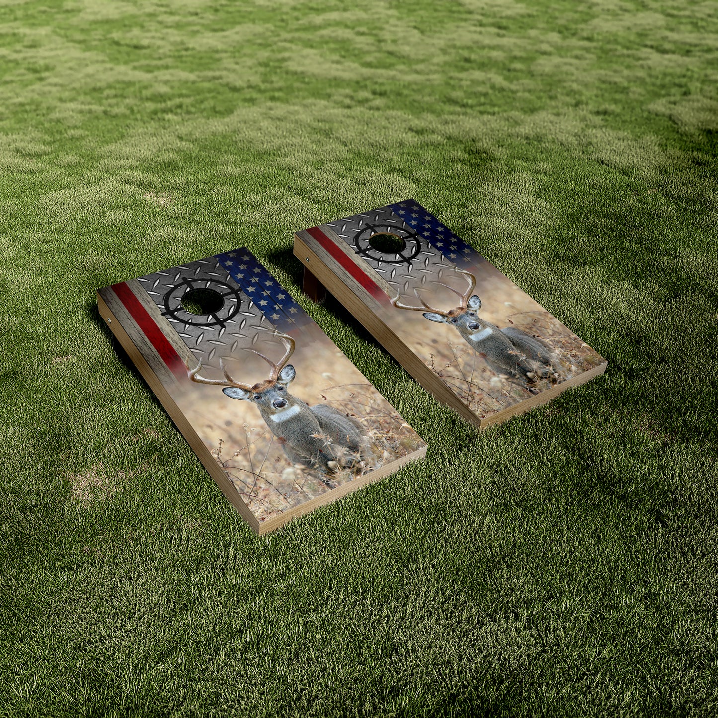 Deer In Grass Crosshairs Gunmetal Cornhole Wraps/Skins