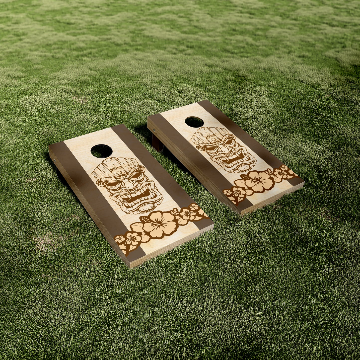 Tiki Face Flowers Cornhole Wraps/Skins