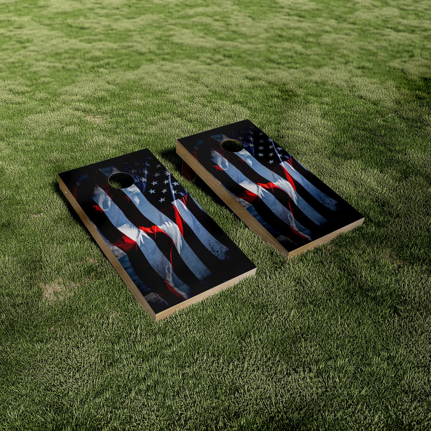 Dark Wavey American Flag Cornhole Vinyl Wraps/Skins
