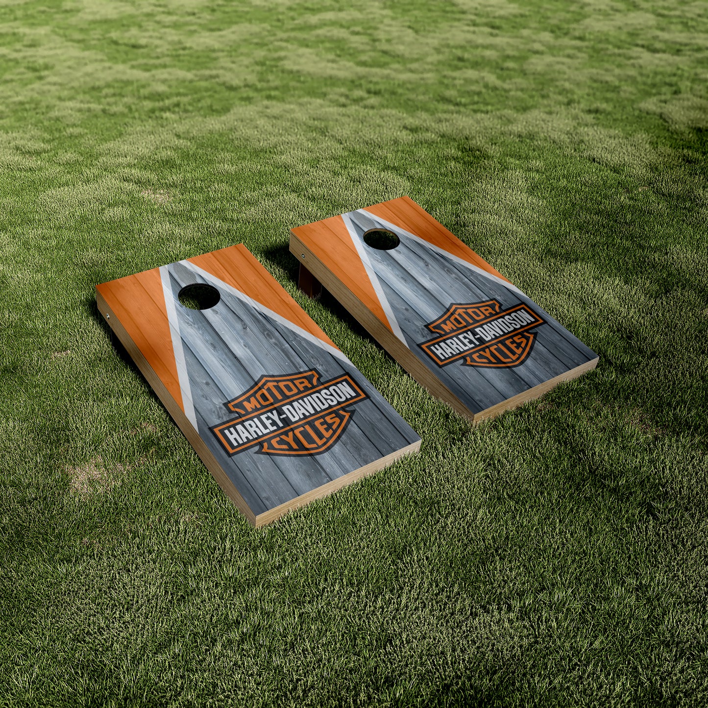 Harley Davidson Shuffleboard Theme Cornhole Vinyl Wraps — Motorcycle-Inspired Peel & Stick Skins