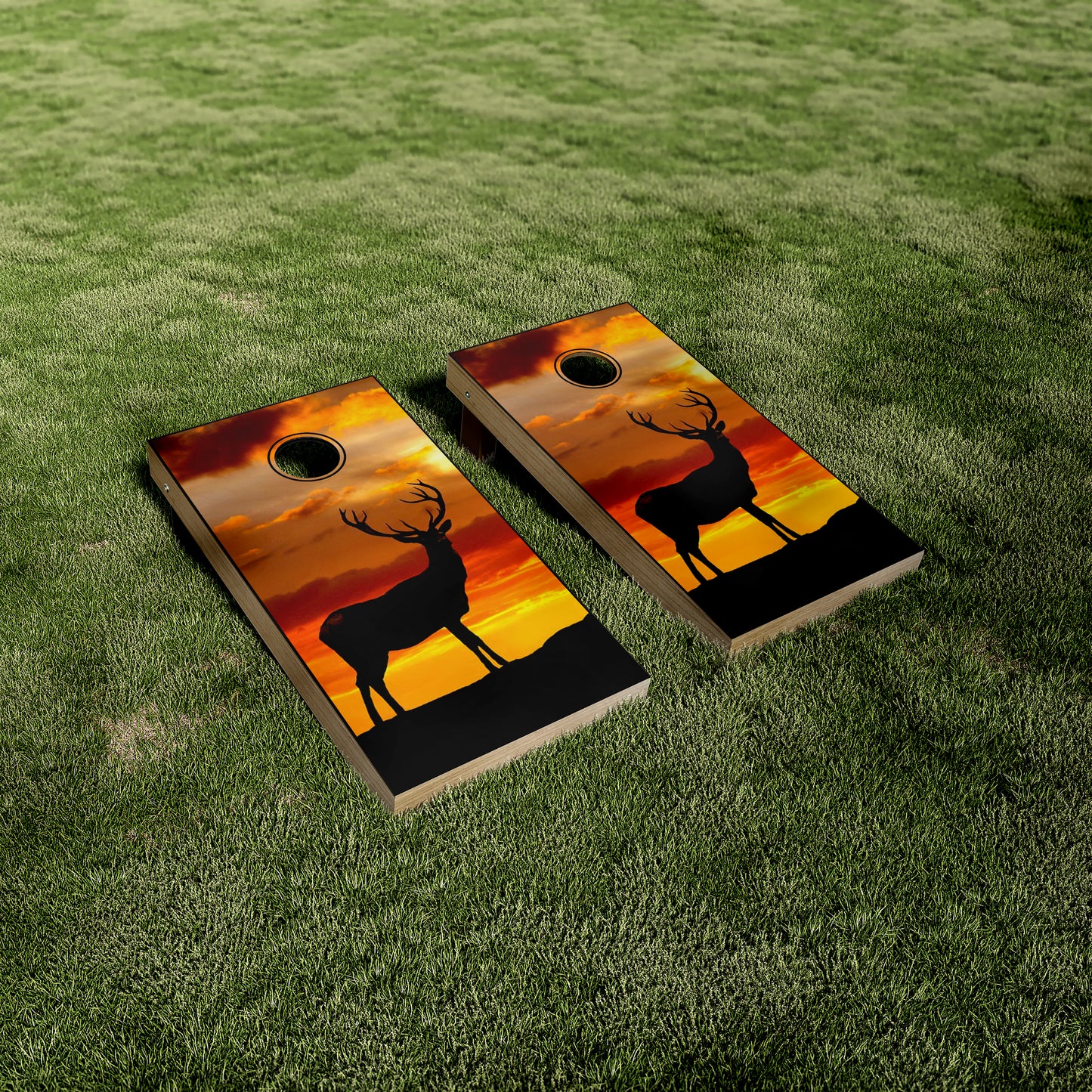 Buck Silhouette Sunset Cornhole Vinyl Wraps/Skins