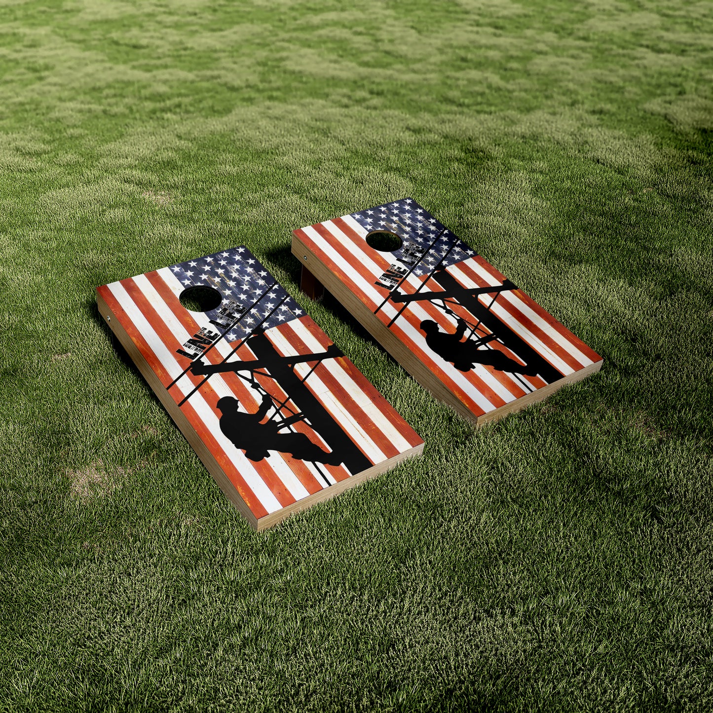Line Life Line Worked American Flag Cornhole Wraps/Skins