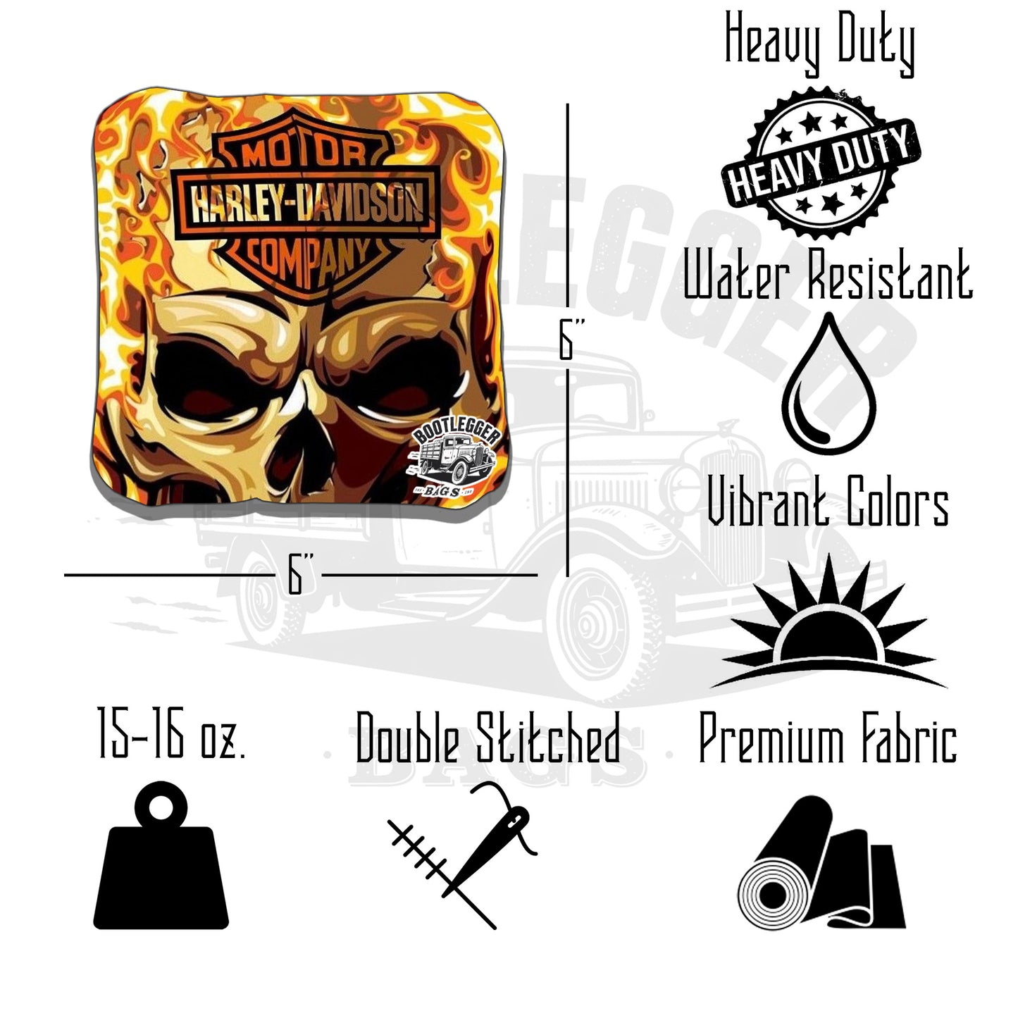 Harley Davidson Fire and Skull Cornhole Bags