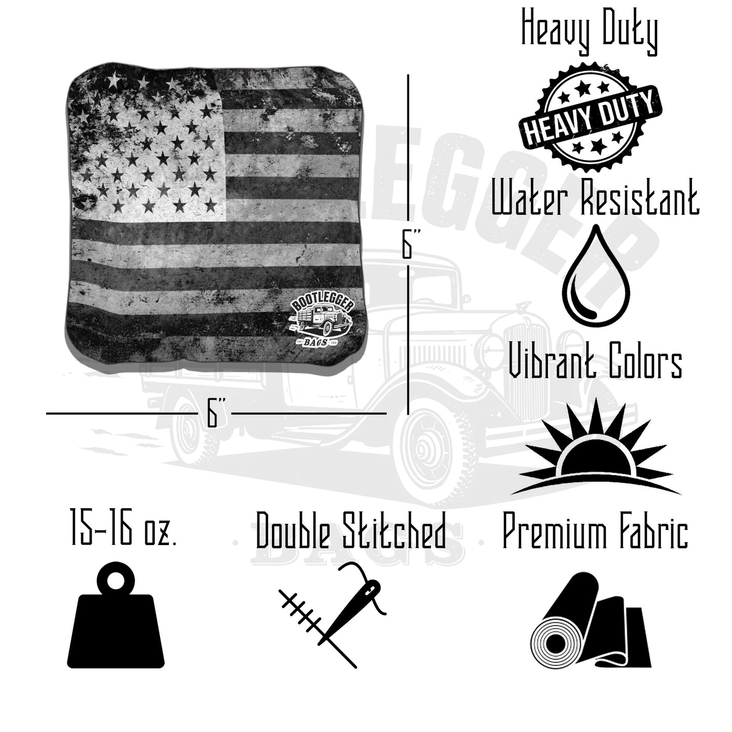 Black and White Distressed American Flag Cornhole Bags