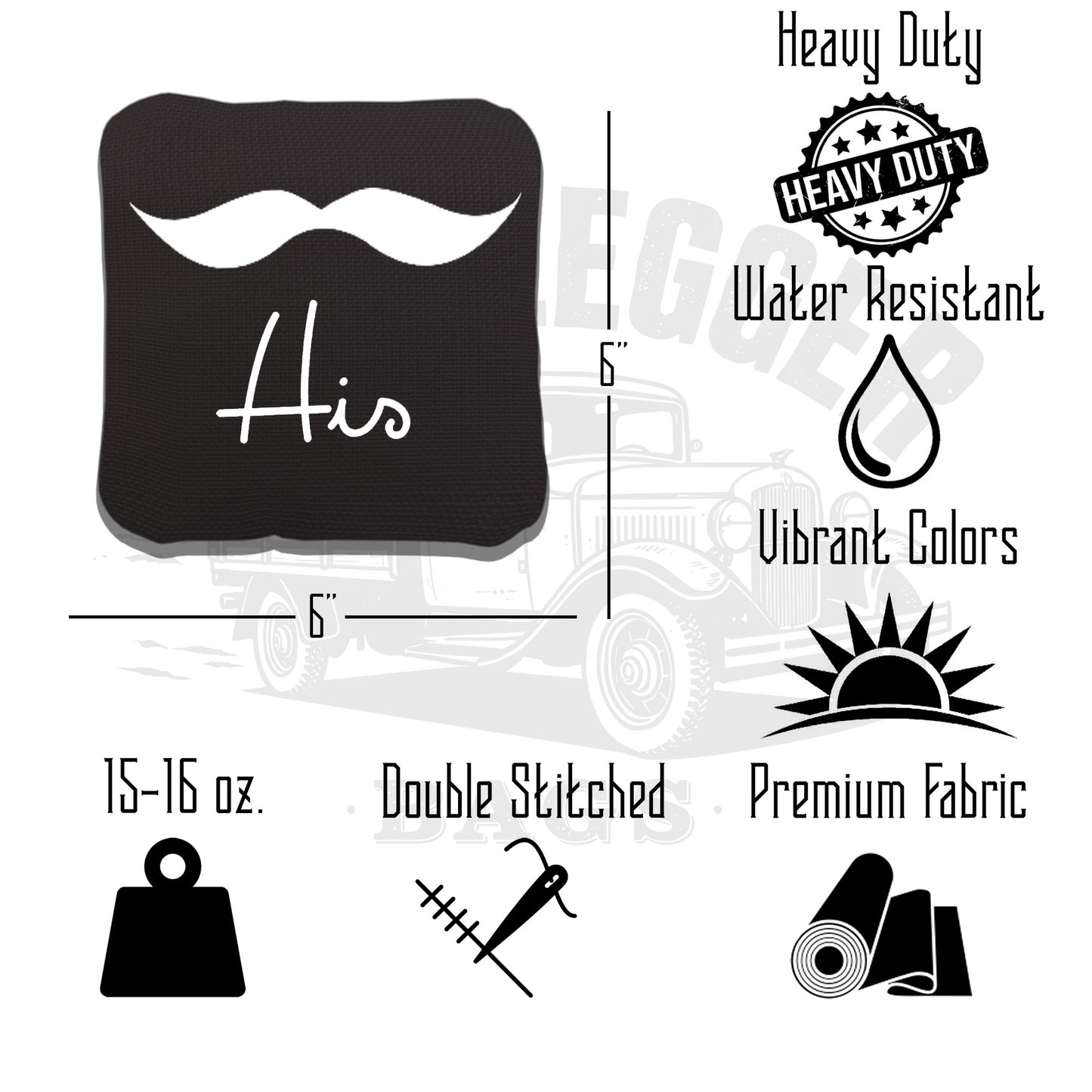 His and Hers Mustache and Lips Wedding Cornhole Bags