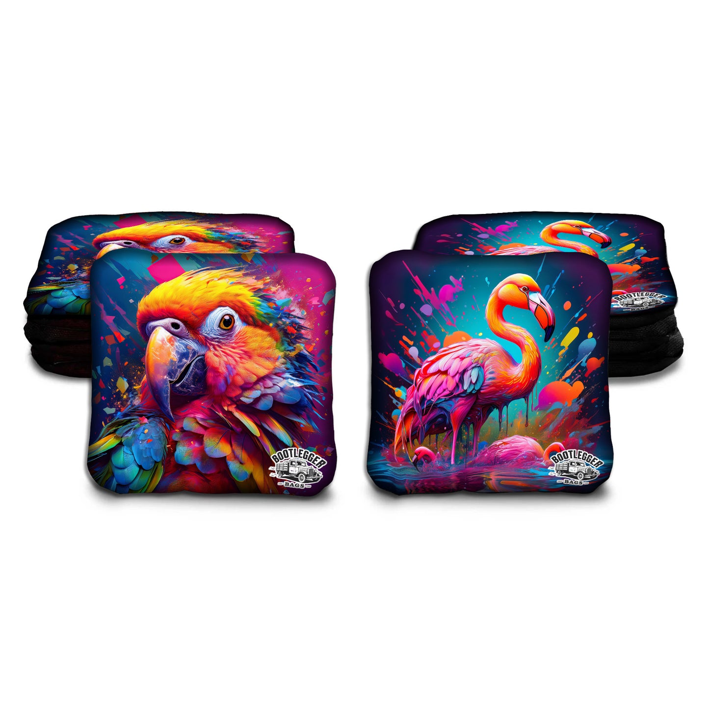 Parrot and Flamingo Watercolor Cornhole Bags