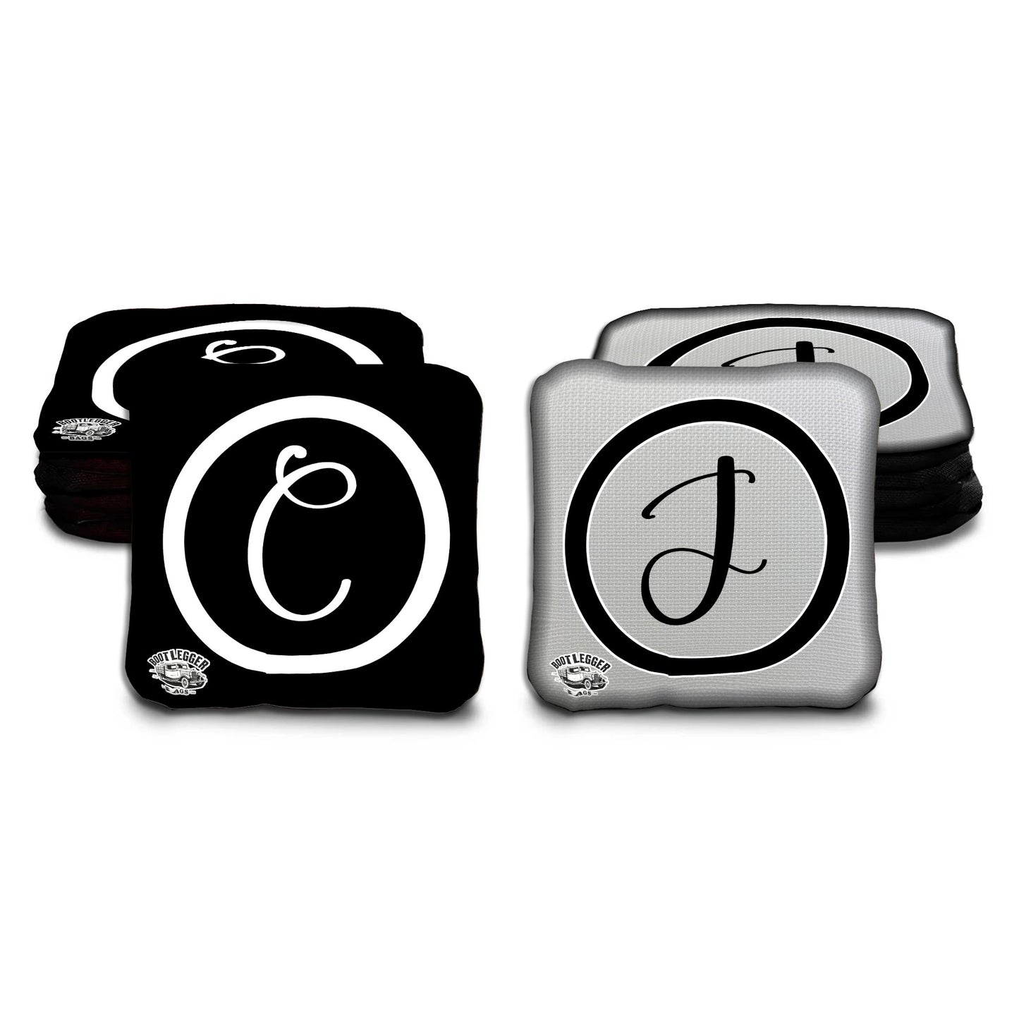 Monogram Wedding Set Black and Grey Cornhole Bags