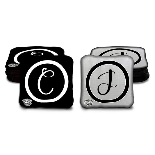 Monogram Wedding Set Black and Grey Cornhole Bags