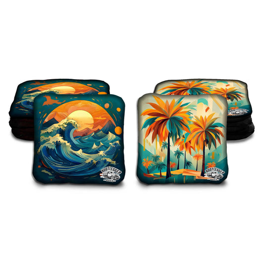 Palm Trees and Waves Tropical Cornhole Bags