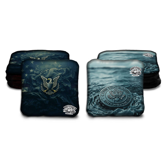 Navy Water Coin Cornhole Bags
