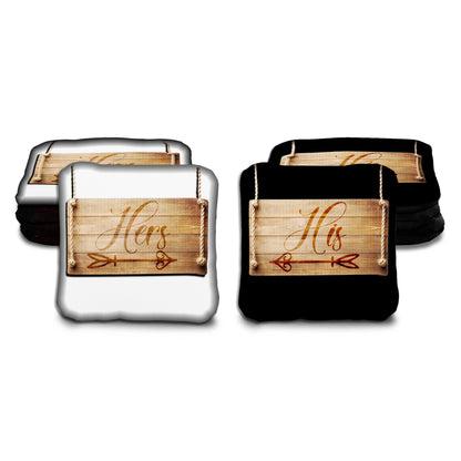 His and Hers Wood Weddding Signs Cornhole Bags
