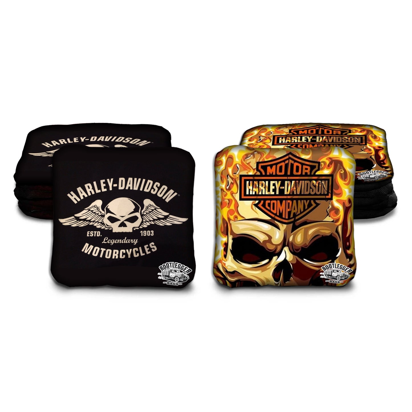 Harley Davidson Fire and Skull Cornhole Bags