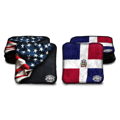 Dominican Republic and American Flag Cornhole Bags