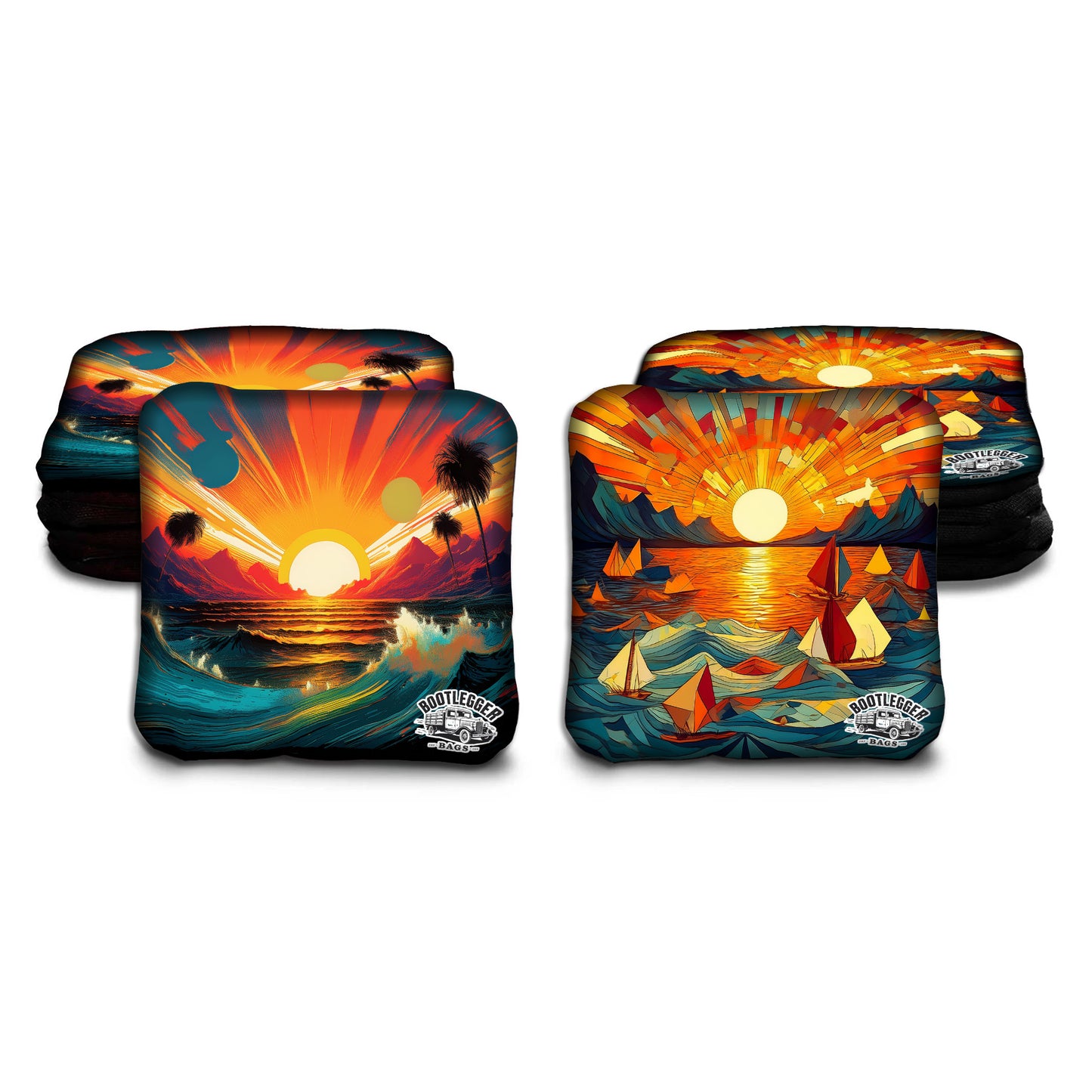 Tropical Ocean Sunsets Cornhole Bags