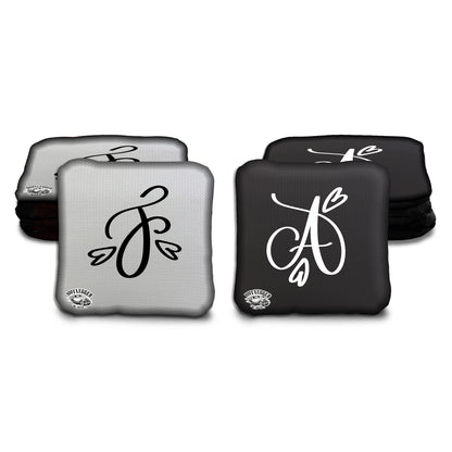 Wedding Monogram with Hearts Cornhole Bags