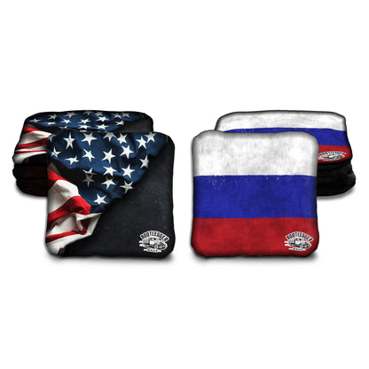 Russian and American Flag Cornhole Bags