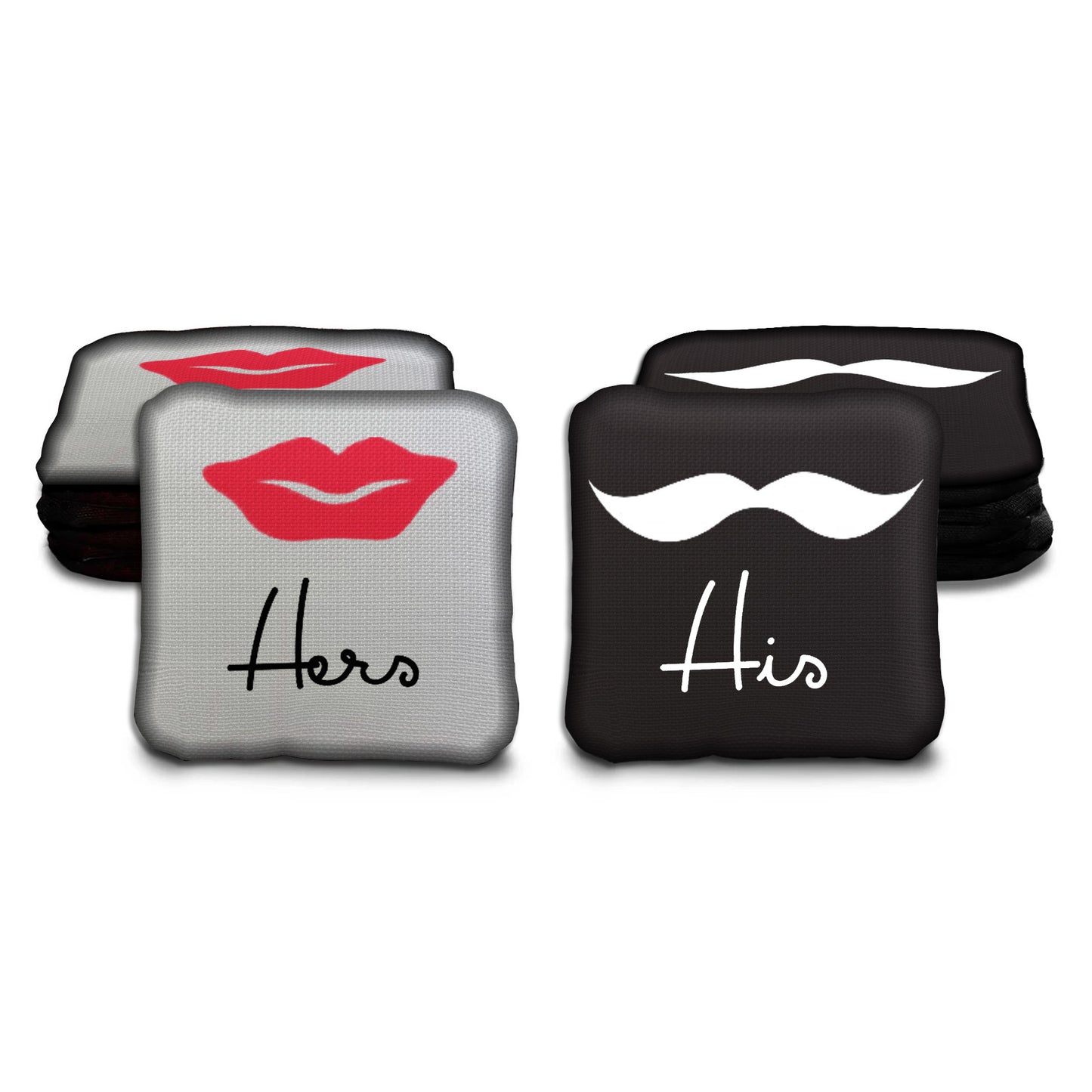 His and Hers Mustache and Lips Wedding Cornhole Bags