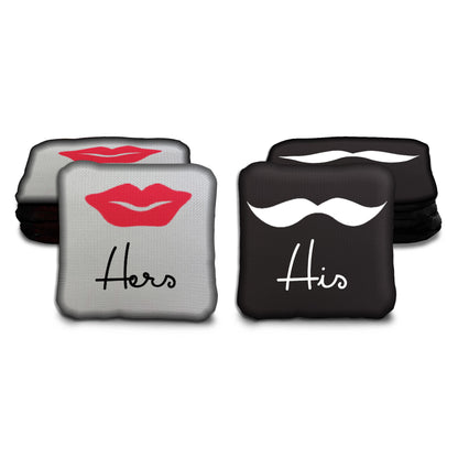 His and Hers Mustache and Lips Wedding Cornhole Bags