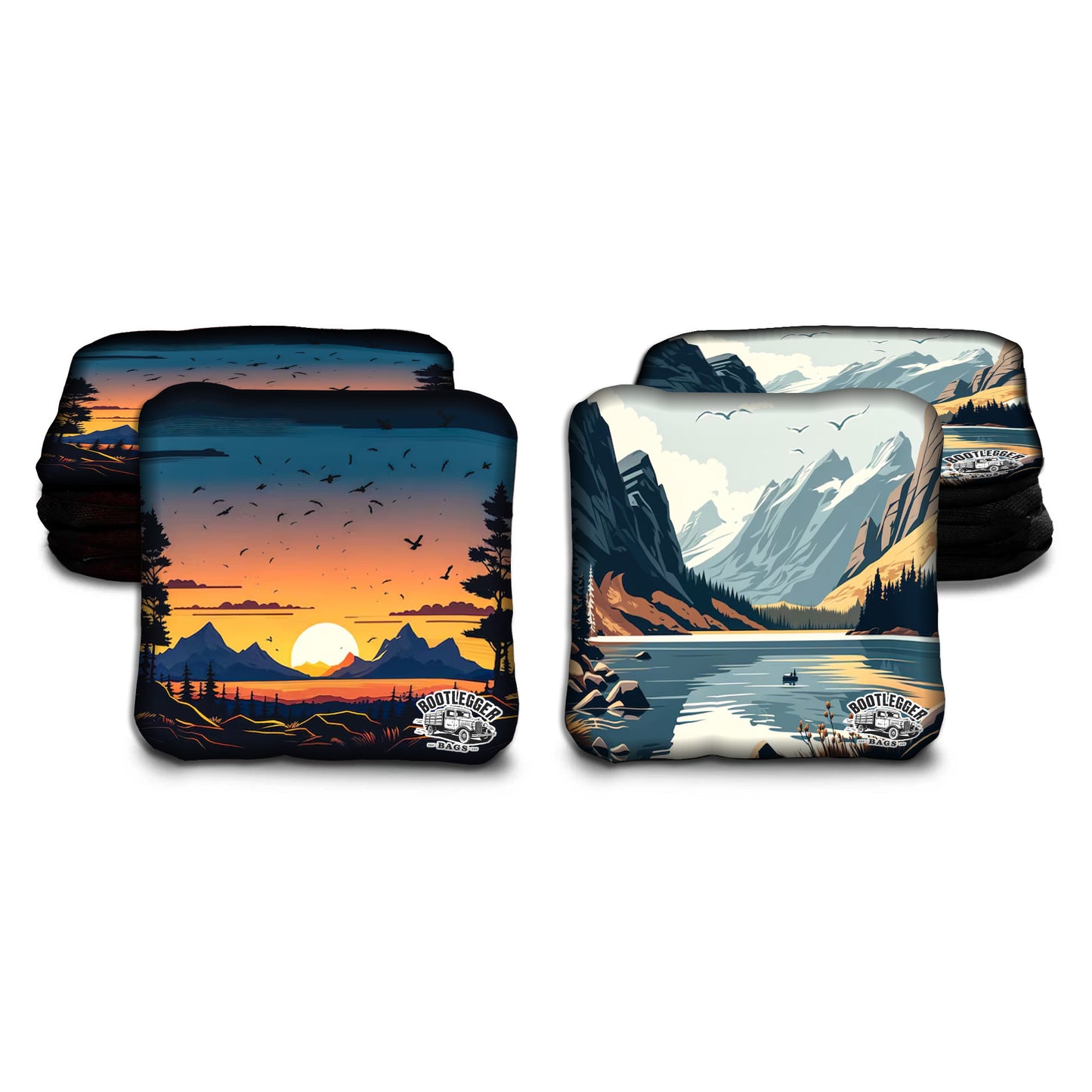Mountains and River Landscape Cornhole Bags