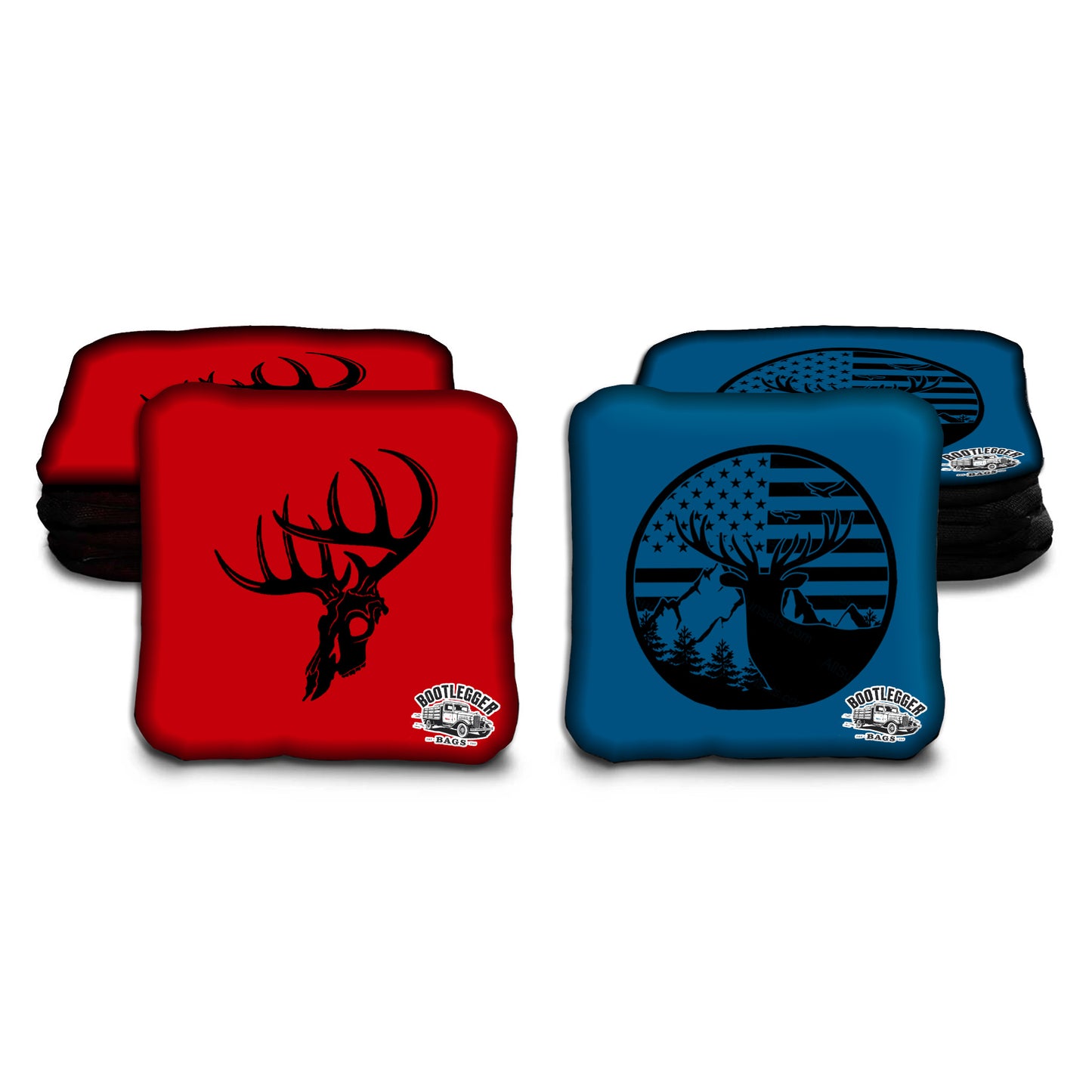Red and Navy Deer Hunting Cornhole Bags