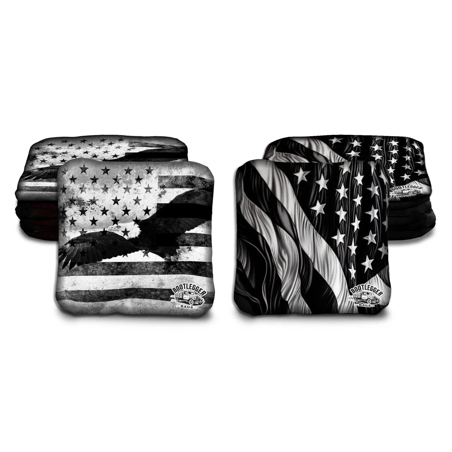 Black and White American Flag and Eagle Cornhole Bags