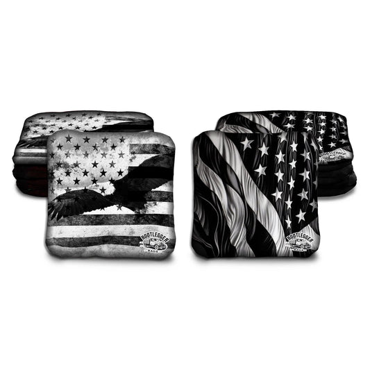 Black and White American Flag and Eagle Cornhole Bags