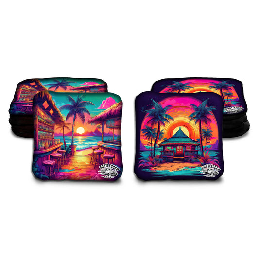 Beach Tiki Hut Oasis Cornhole Bags