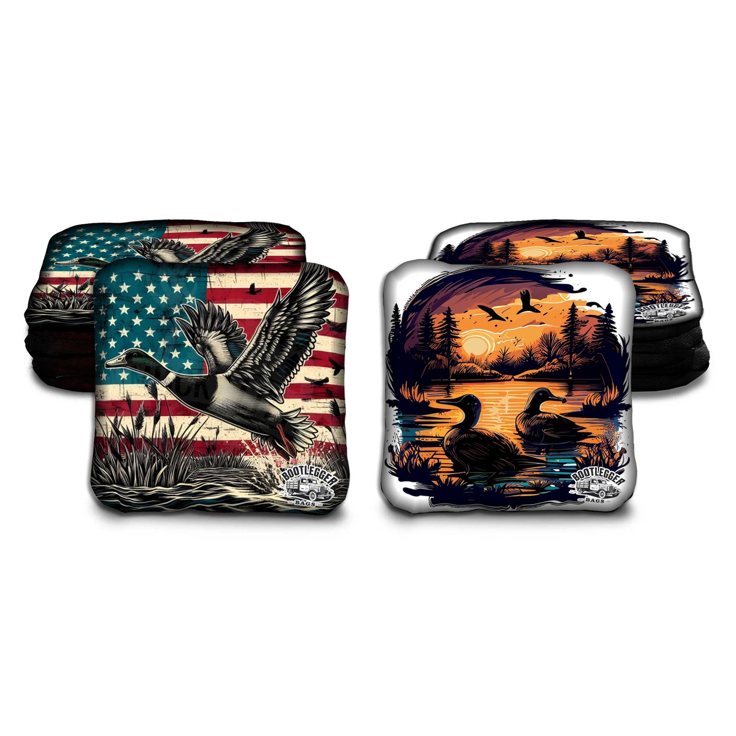 Duck Hunting American Flag Cornhole Bags
