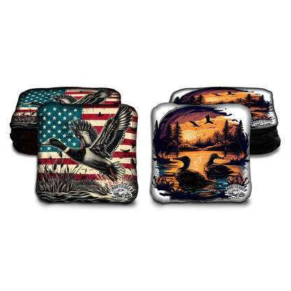 Duck Hunting American Flag Cornhole Bags