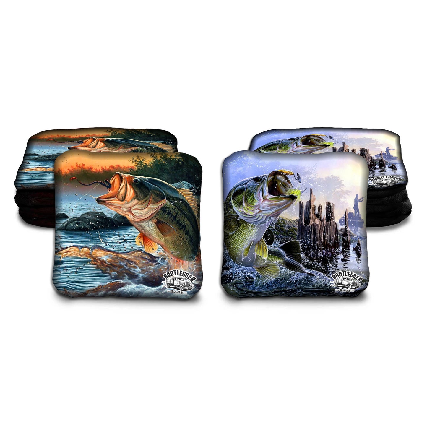 Fish Jumping Out of Water Fishing Cornhole Bags