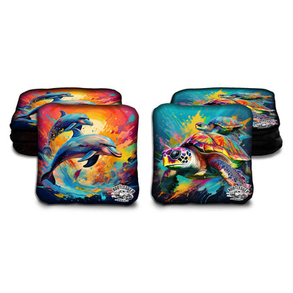 Tropical Dolphins and Sea Turtles Cornhole Bags