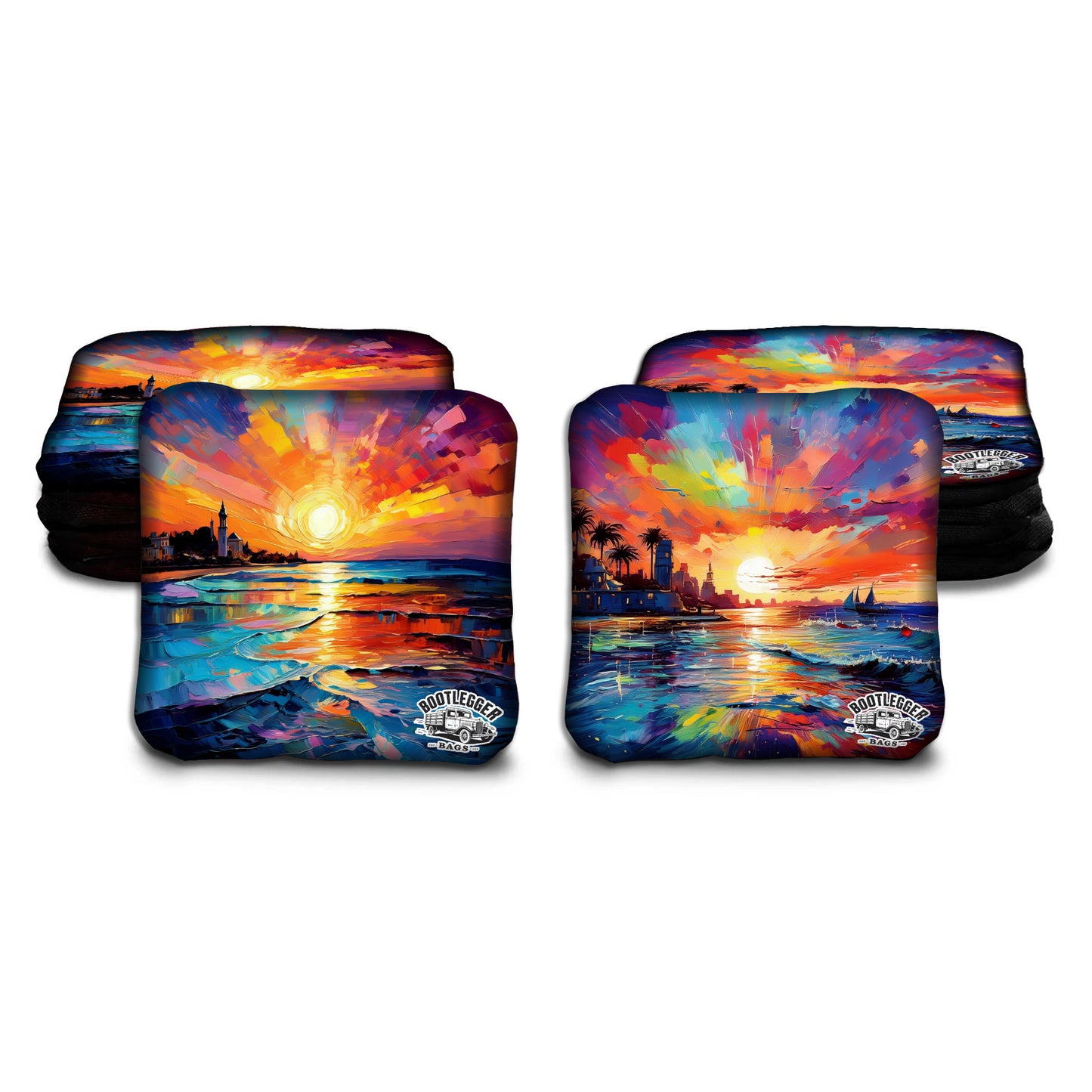 Watercolor Ocean Sunset Cornhole Bags