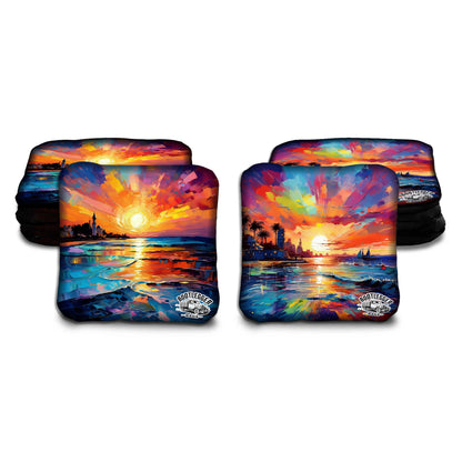 Watercolor Ocean Sunset Cornhole Bags