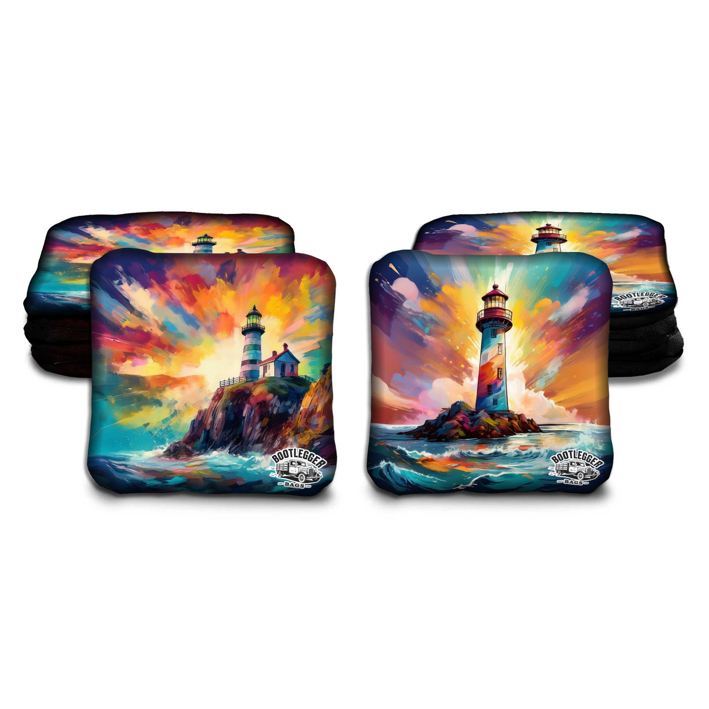 Watercolor Lighthouse Cornhole Bags