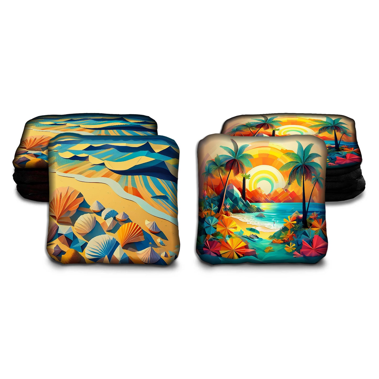 Ocean Sunset and Seashell Cornhole Bags