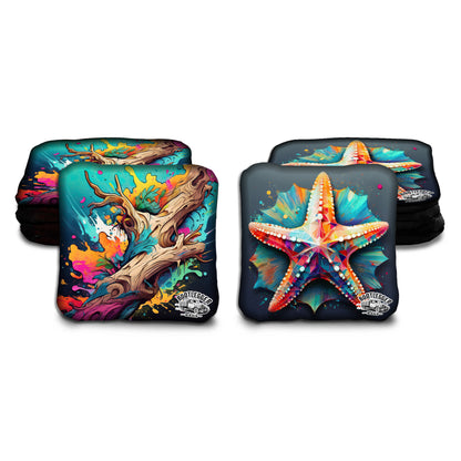 Starfish and Driftwood Tropical Watercolor Cornhole Bags