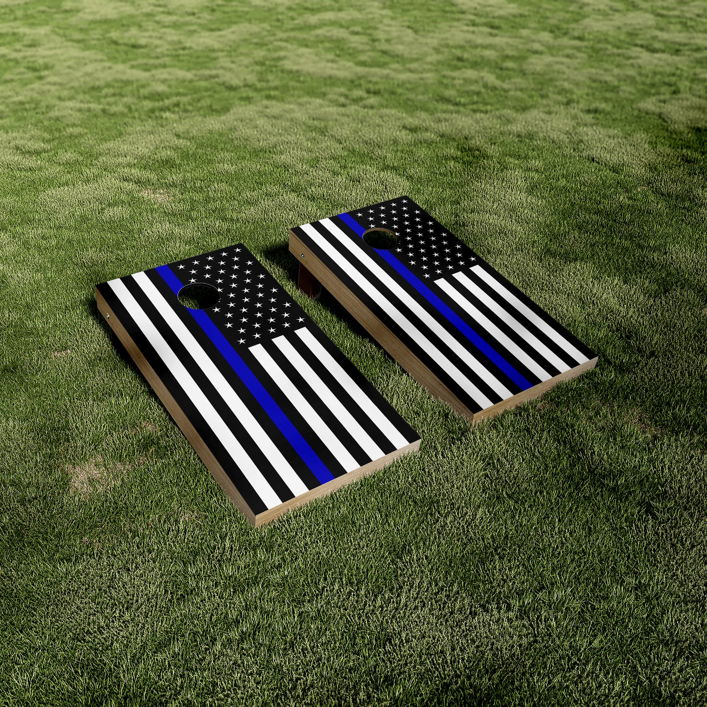 White/Black Thin Blue Line Cornhole Wraps/Skins