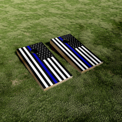 White/Black Thin Blue Line Cornhole Wraps/Skins