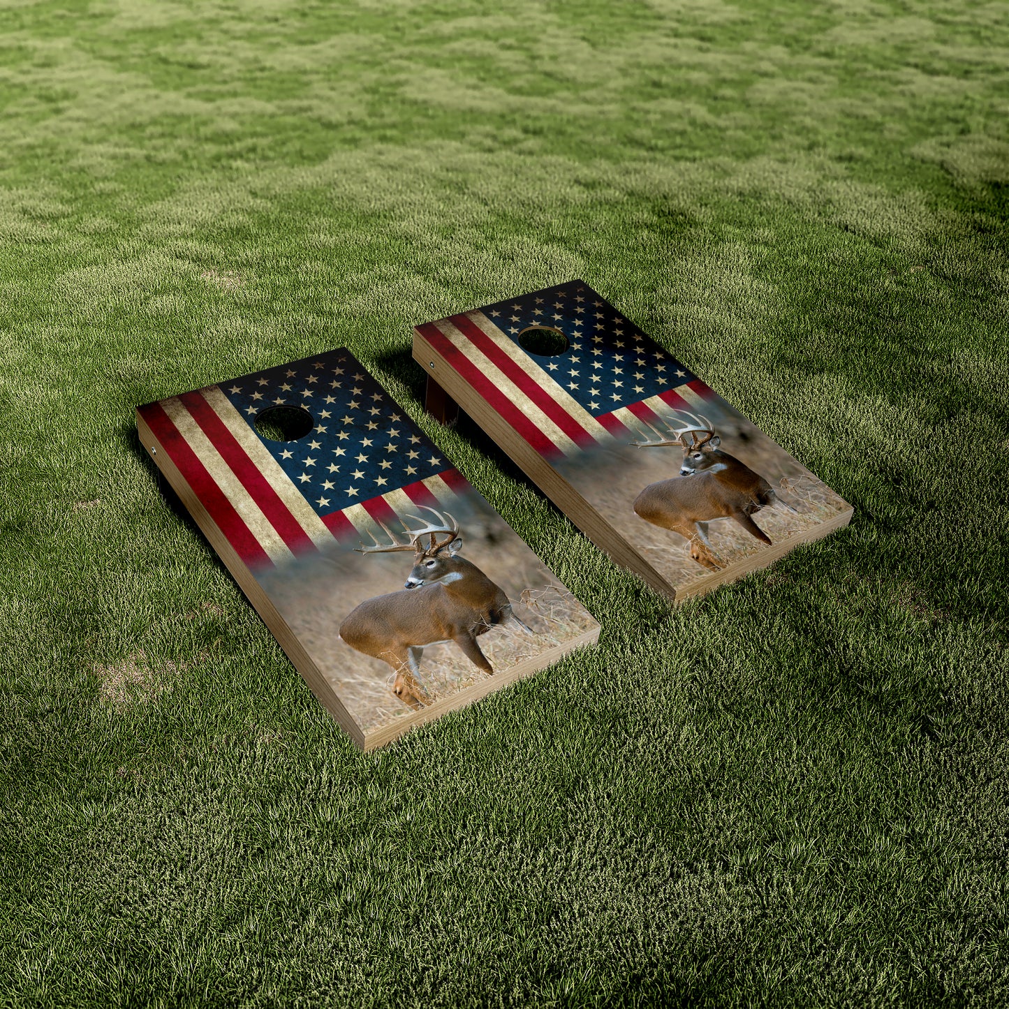 Buck Deer American Flag Cornhole Vinyl Wraps/Skins