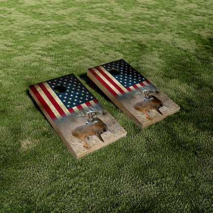 Buck Deer American Flag Cornhole Vinyl Wraps/Skins