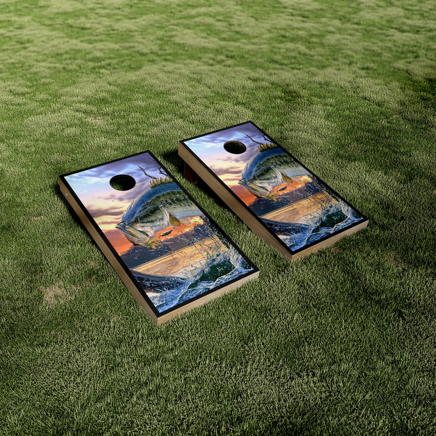 Largemouth Bass Jumping Sunset Cornhole Wraps/Skins