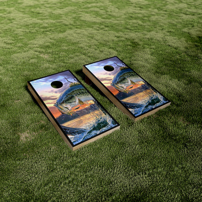 Largemouth Bass Jumping Sunset Cornhole Wraps/Skins