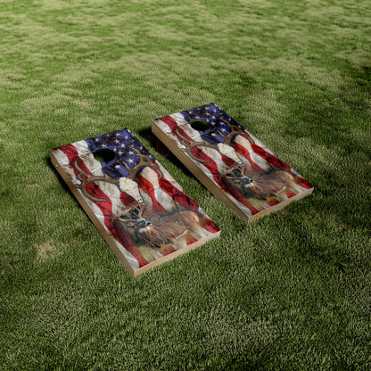 Deer Mount and American Flag Cornhole Vinyl Wraps/Skins
