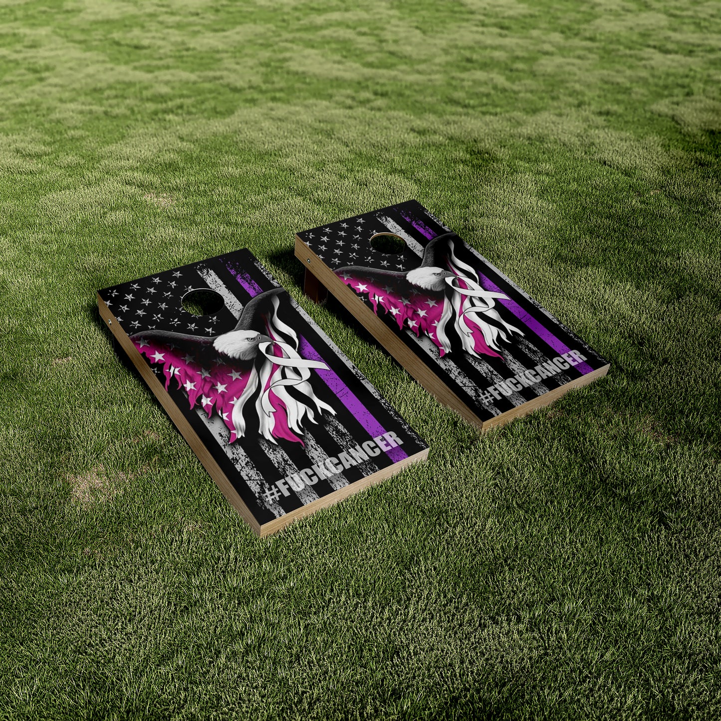 F*ck Cancer Eagle Cancer Ribbon American Flag Cornhole Wraps/Skins