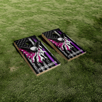 F*ck Cancer Eagle Cancer Ribbon American Flag Cornhole Wraps/Skins