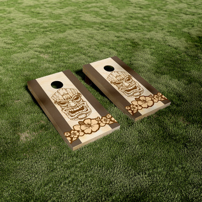 Tiki Face Flowers Cornhole Wraps/Skins