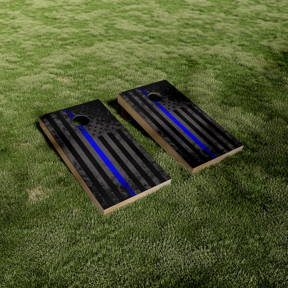 Black/Grey Faded Thin Blue Line Cornhole Wraps/Skins
