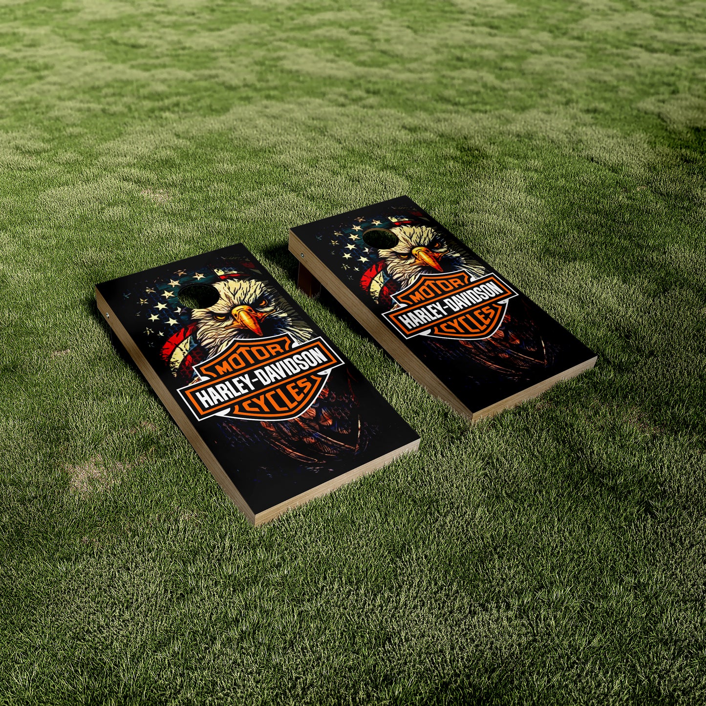Harley Davidson Eagle Head Flag Cornhole Wraps/Skins