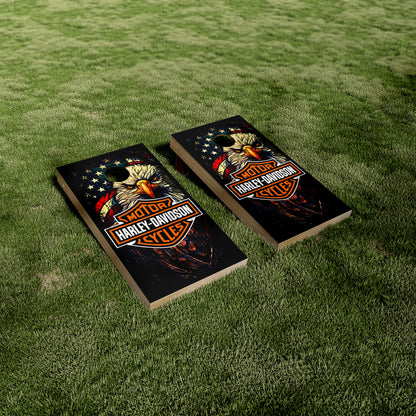 Harley Davidson Eagle Head Flag Cornhole Wraps/Skins